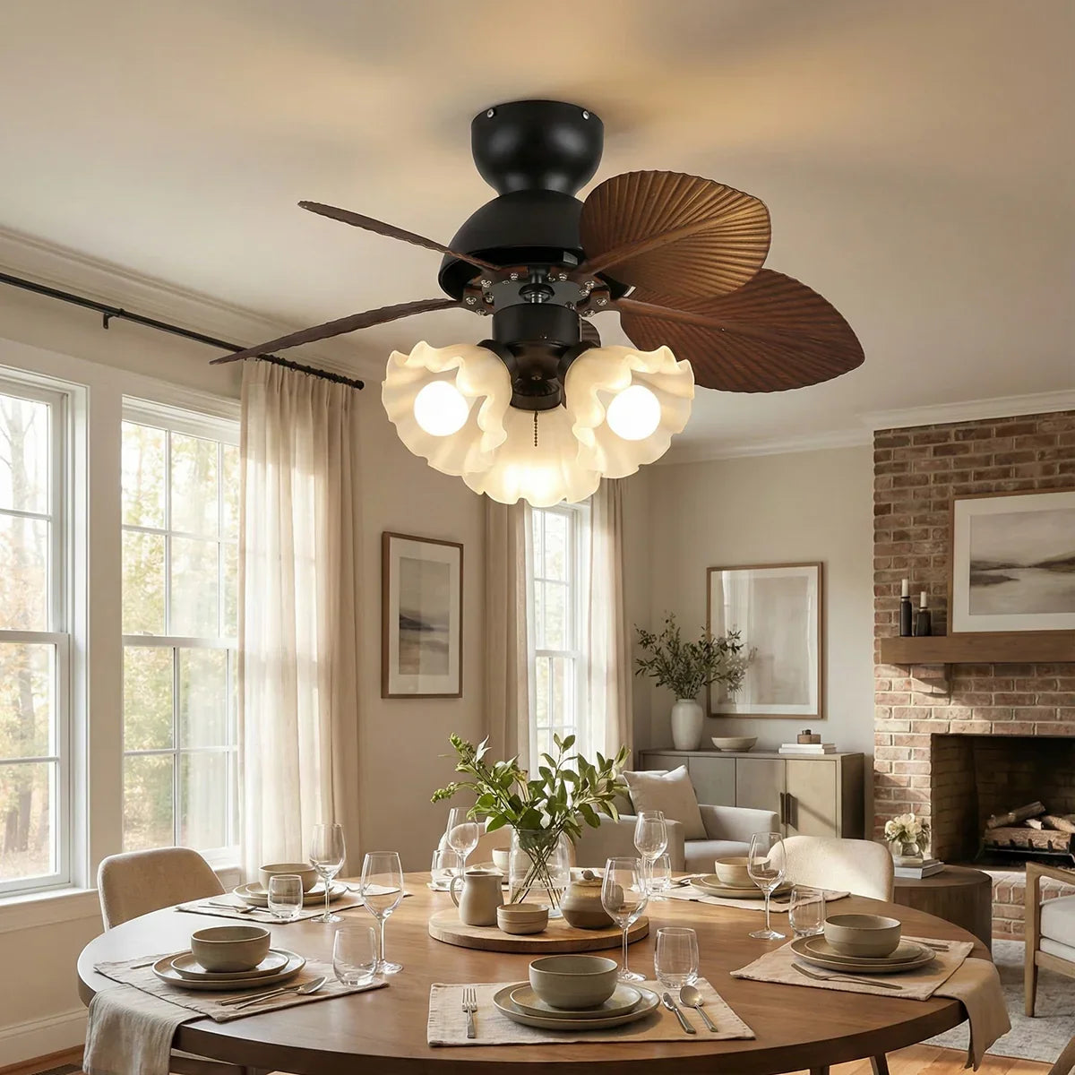 Palm Leaves Flower Shape Glass Ceiling Fan Light – Glass detail 2
