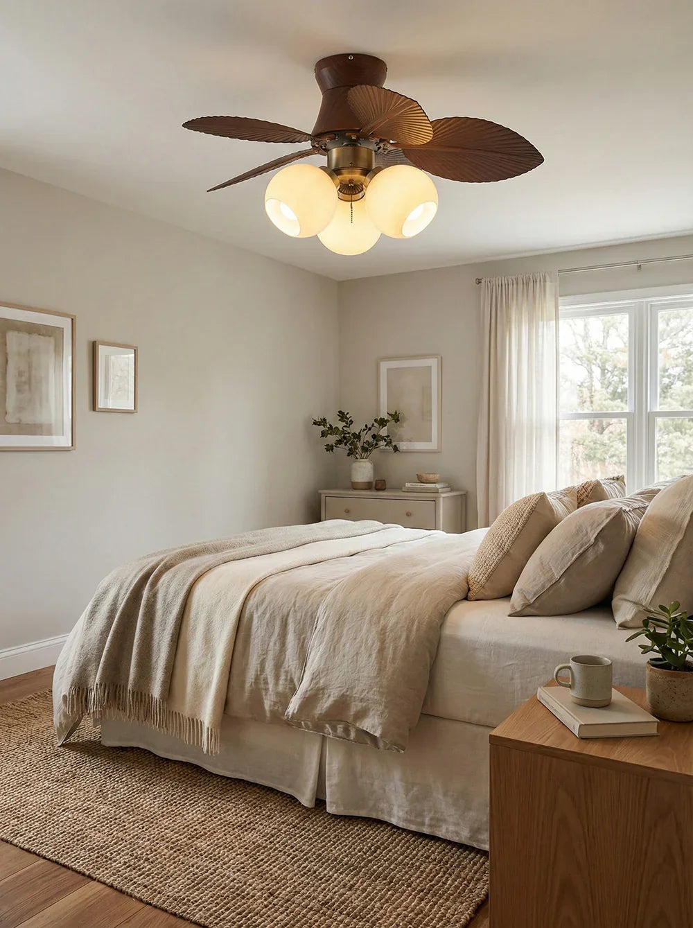 Palm Leaves Round Glass Ceiling Fan Light – Glass detail 10