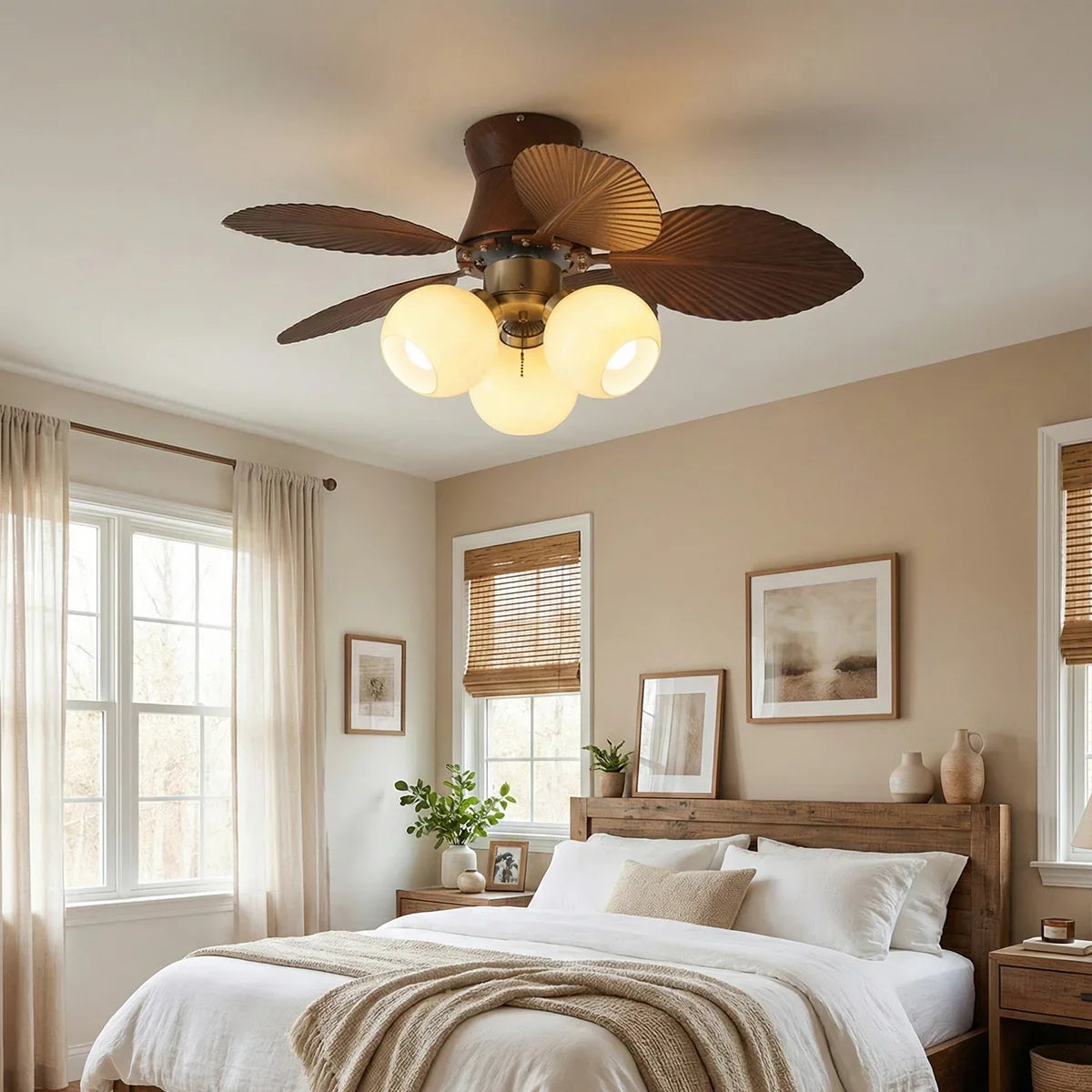 Palm Leaves Round Glass Ceiling Fan Light – Glass detail 8