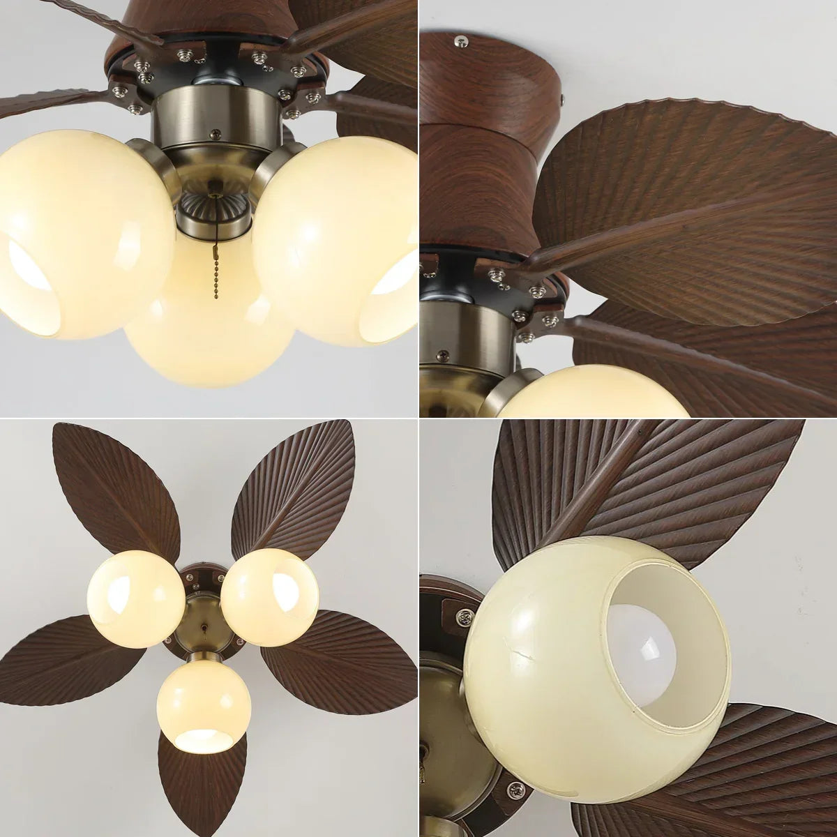 Palm Leaves Round Glass Ceiling Fan Light – Glass detail 12
