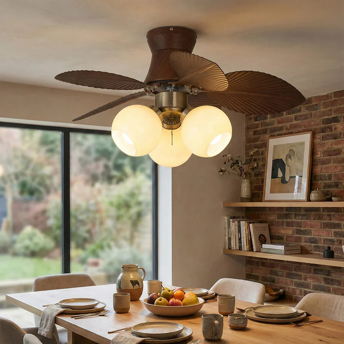 Palm Leaves Round Glass Ceiling Fan Light – Glass detail 2