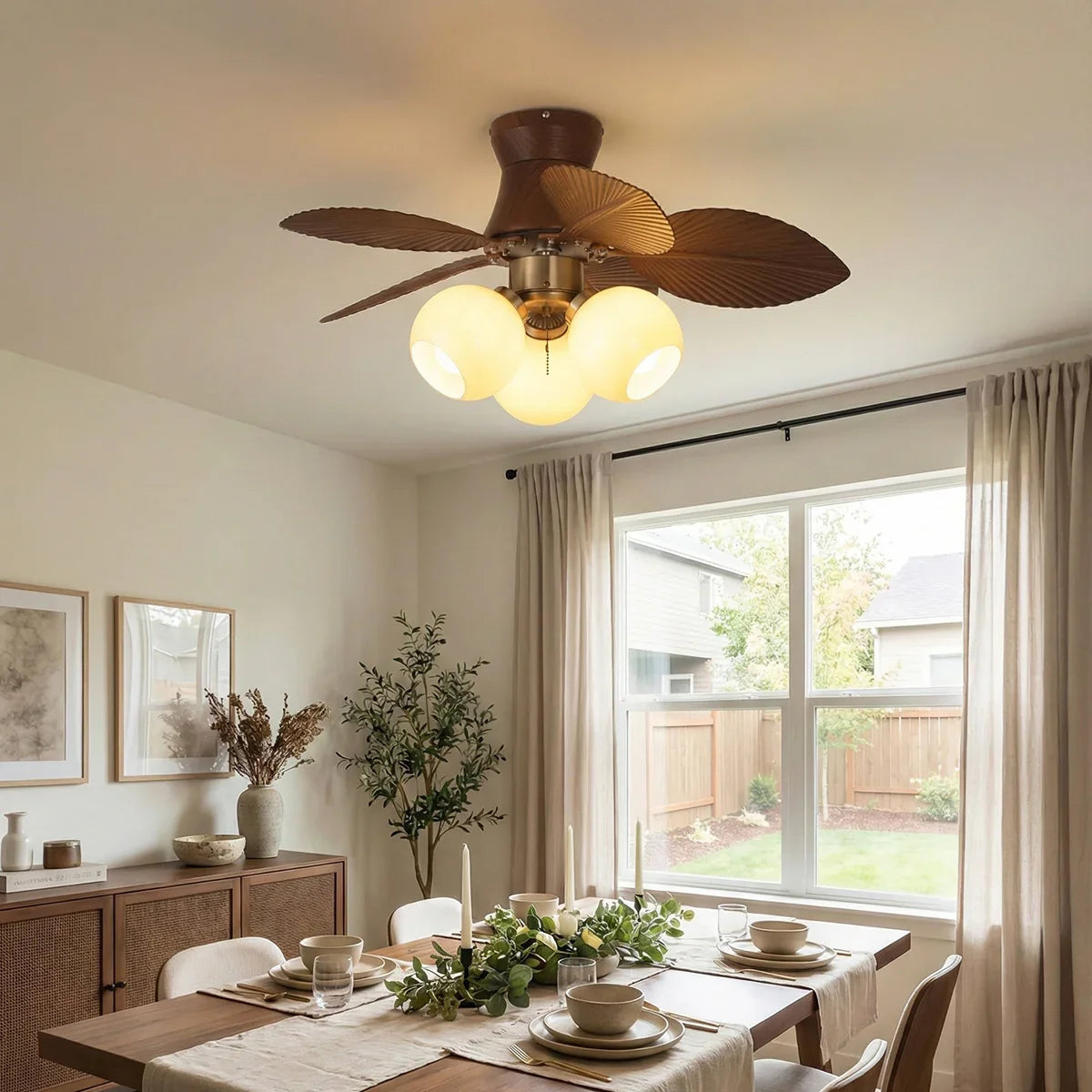 Palm Leaves Round Glass Ceiling Fan Light – Glass detail 3