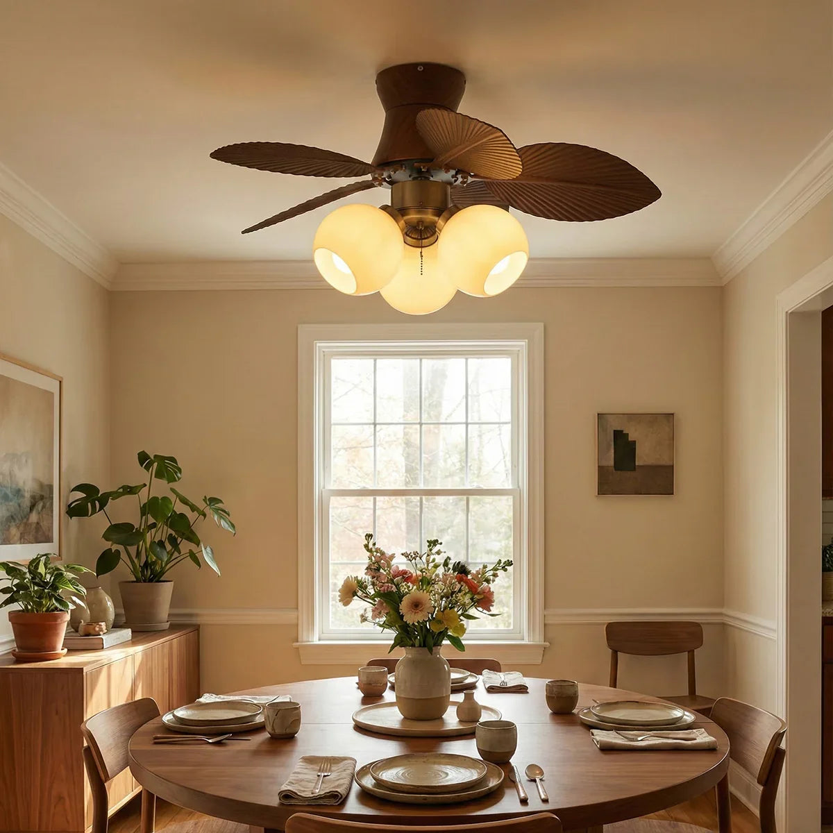 Palm Leaves Round Glass Ceiling Fan Light – Glass detail 6