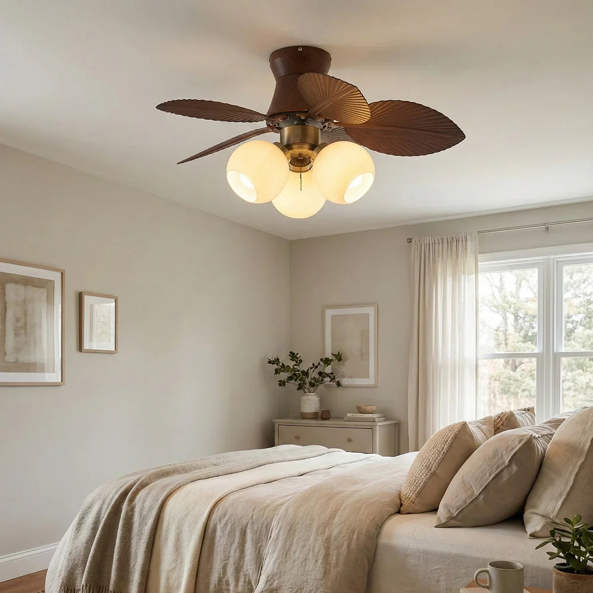 Palm Leaves Round Glass Ceiling Fan Light – Glass detail 4