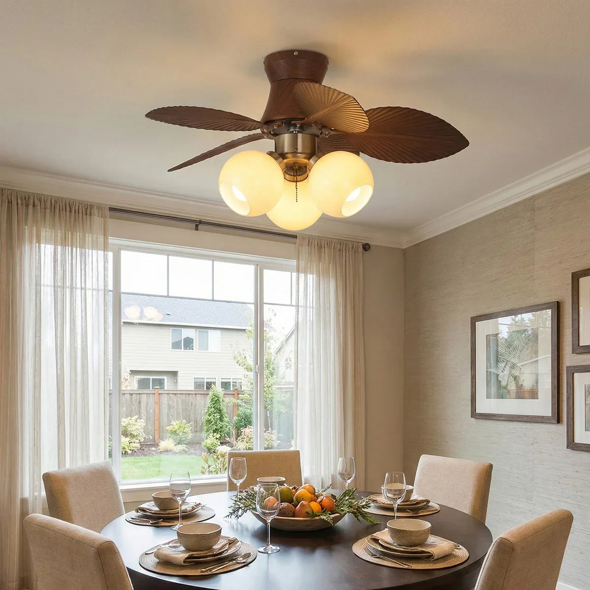 Palm Leaves Round Glass Ceiling Fan Light – Glass detail 5