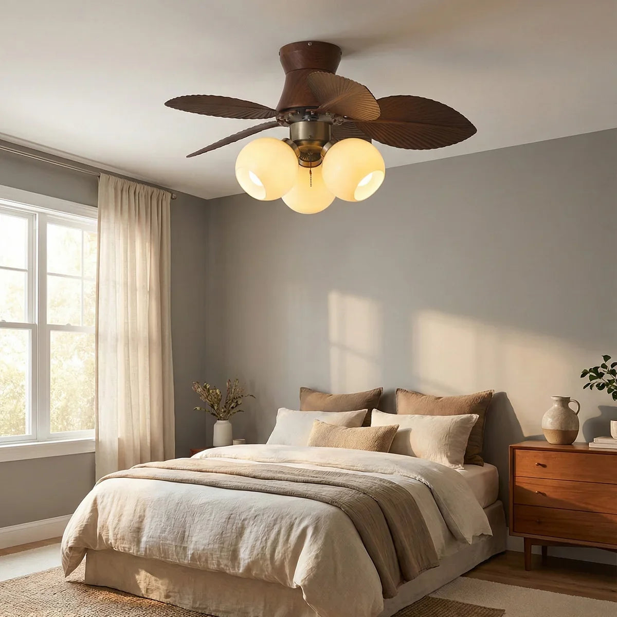 Palm Leaves Round Glass Ceiling Fan Light – Glass detail 7