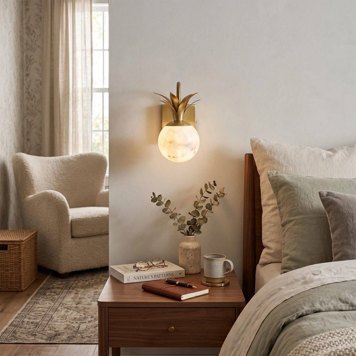 Palmyra Alabaster Globe Palm Wall Sconce – Alabaster detail 4