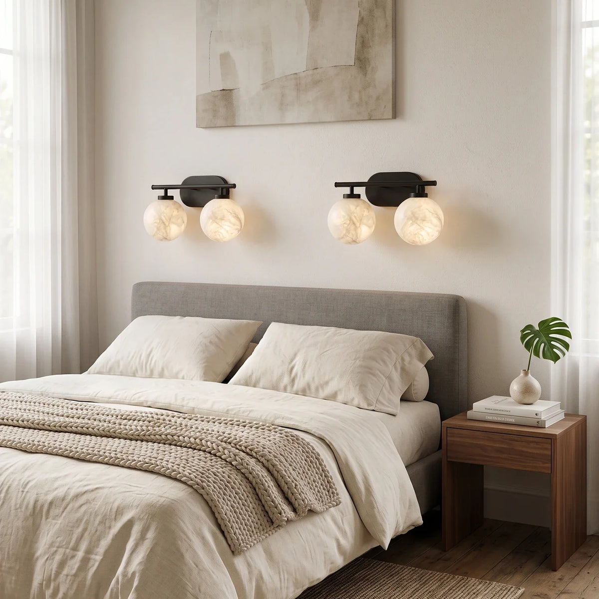 Perlune Globe Alabaster Vanity Wall Light – Alabaster detail 5