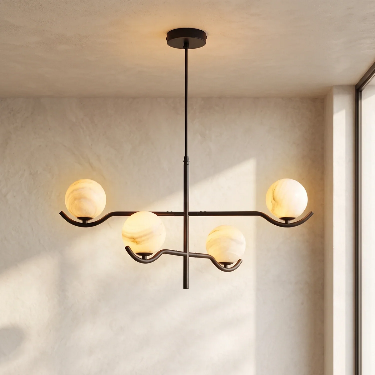 Perrin Crossing Arm Globe Alabaster Chandelier – Alabaster detail 10