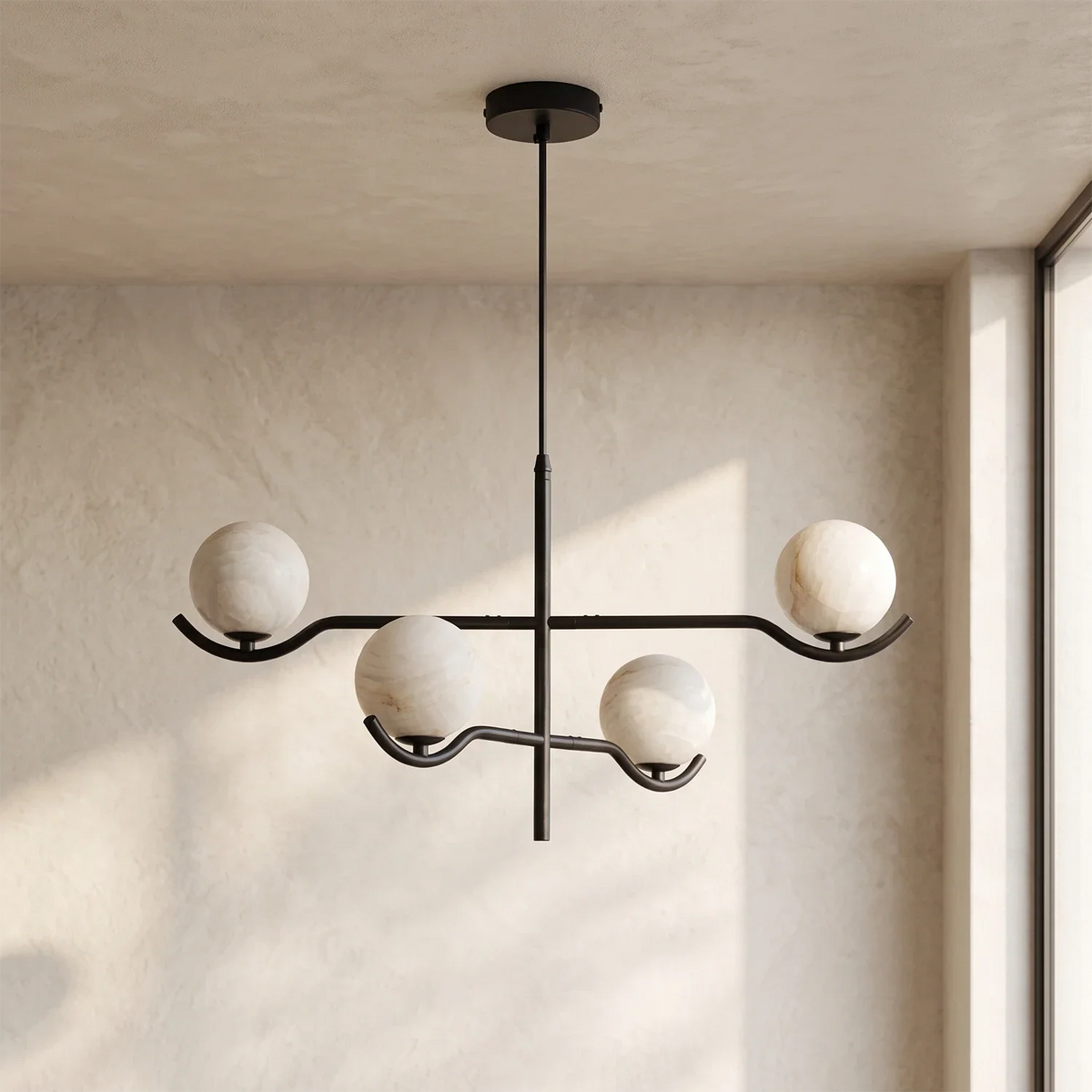 Perrin Crossing Arm Globe Alabaster Chandelier – Alabaster detail 11