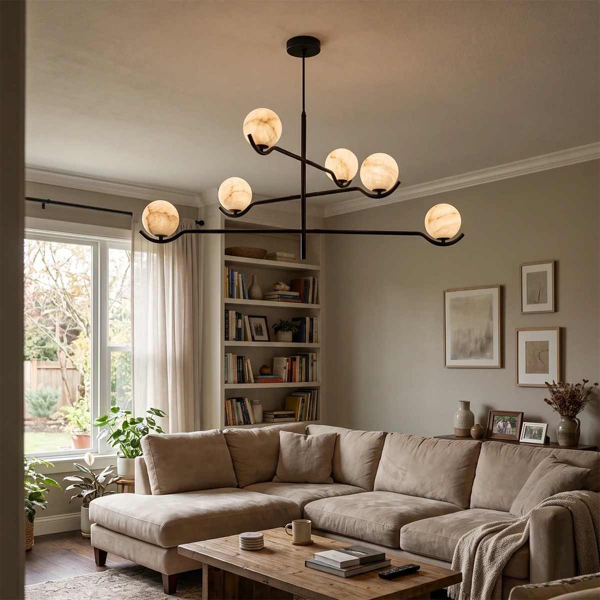 Perrin Crossing Arm Globe Alabaster Chandelier – Alabaster detail 6