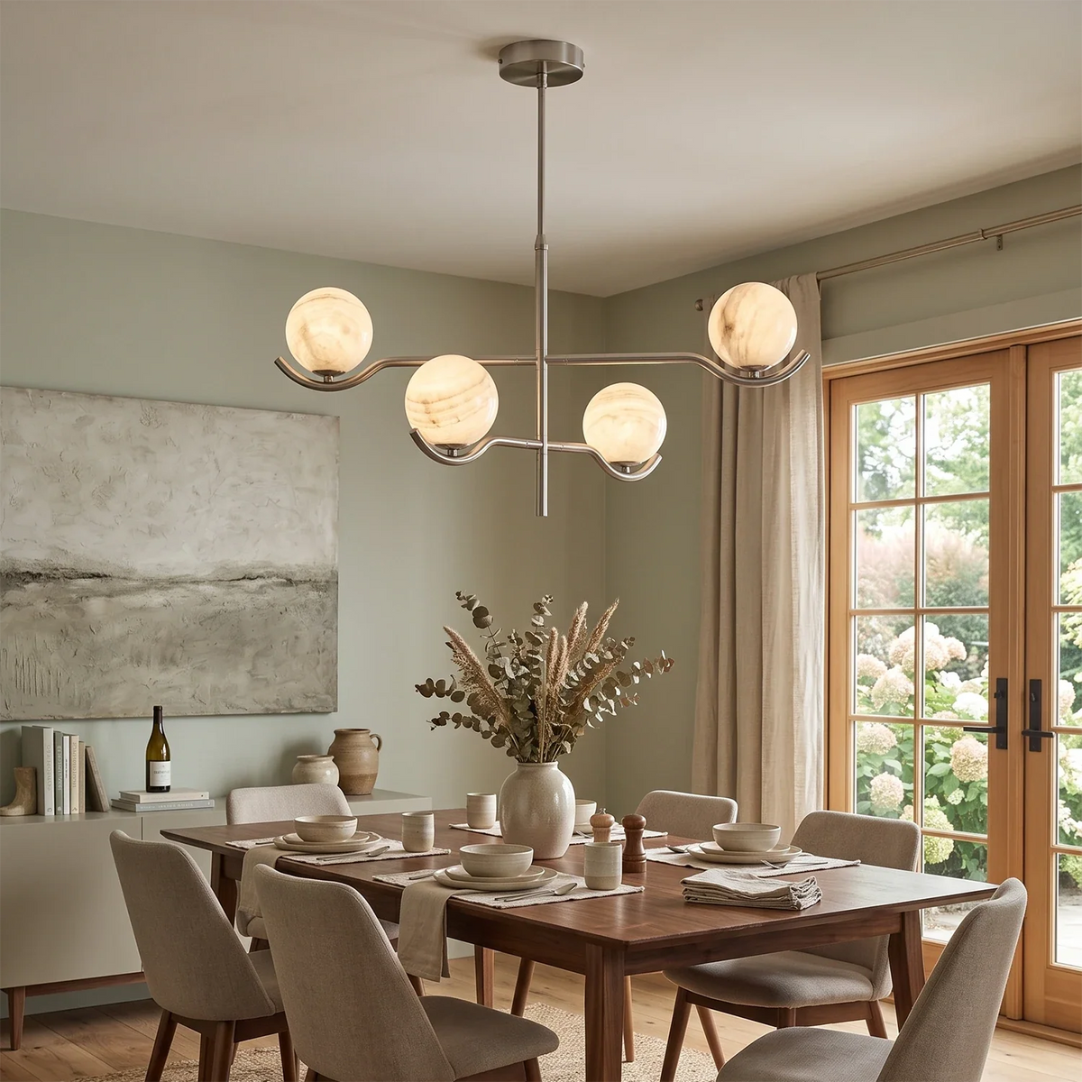 Perrin Crossing Arm Globe Alabaster Chandelier – Alabaster detail 7