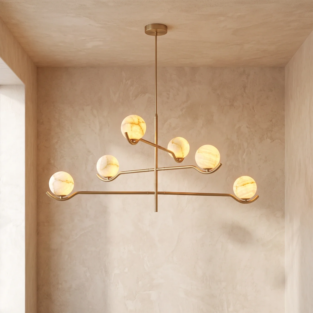 Perrin Crossing Arm Globe Alabaster Chandelier – Alabaster detail 12