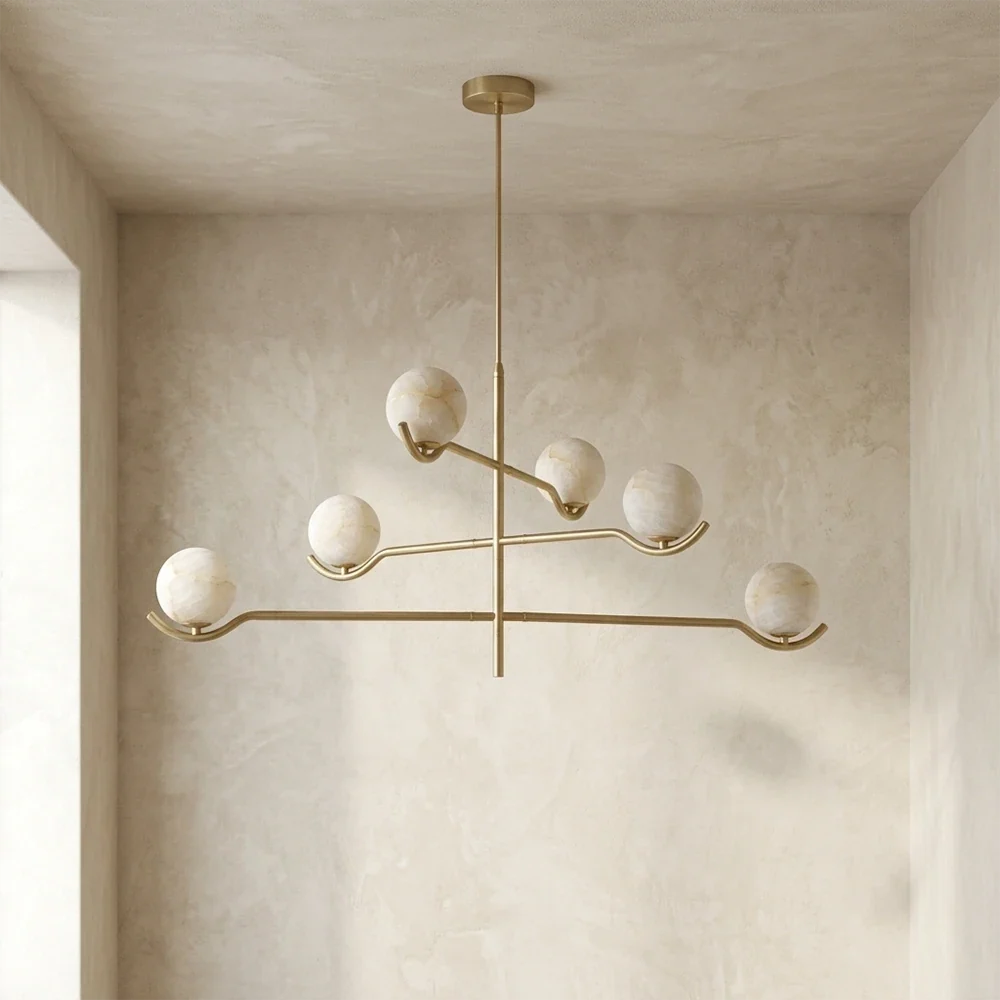 Perrin Crossing Arm Globe Alabaster Chandelier – Alabaster detail 13
