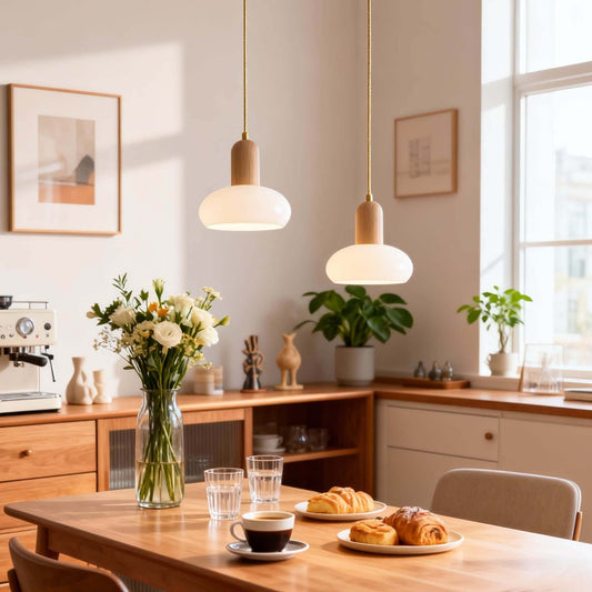 Modern Minimalist Wood Glass Pendant Light