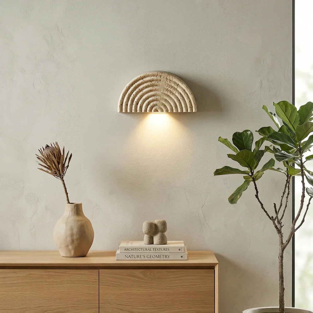 Rainbow Arched Travertine Wall Lamp – Travertine detail 3