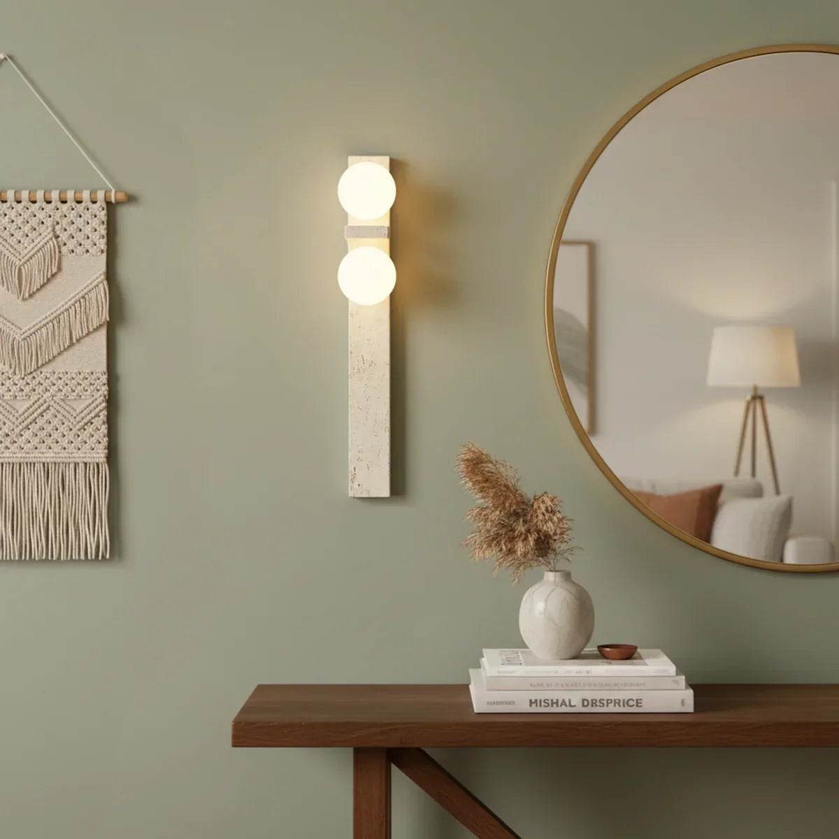 Rectangle Asymmetrical Travertine Wall Sconce – Travertine detail 13