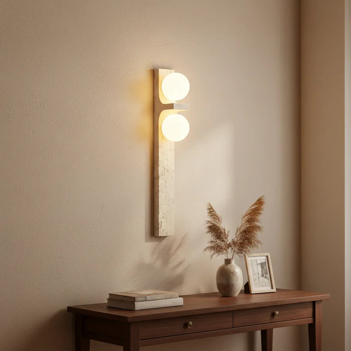Rectangle Asymmetrical Travertine Wall Sconce – Travertine detail 10