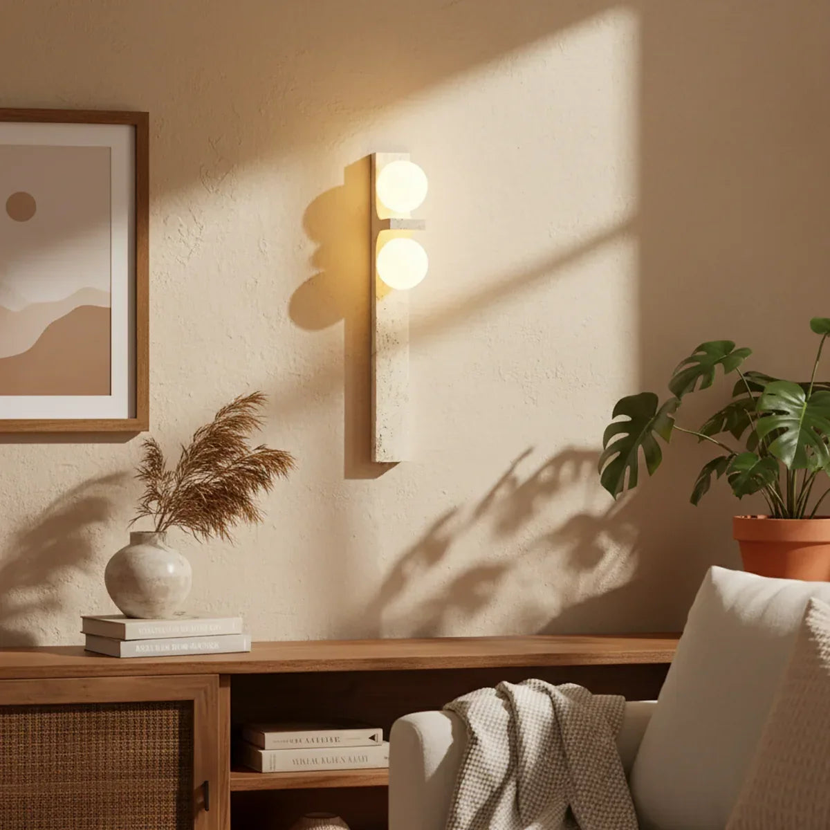 Rectangle Asymmetrical Travertine Wall Sconce – Travertine detail 3