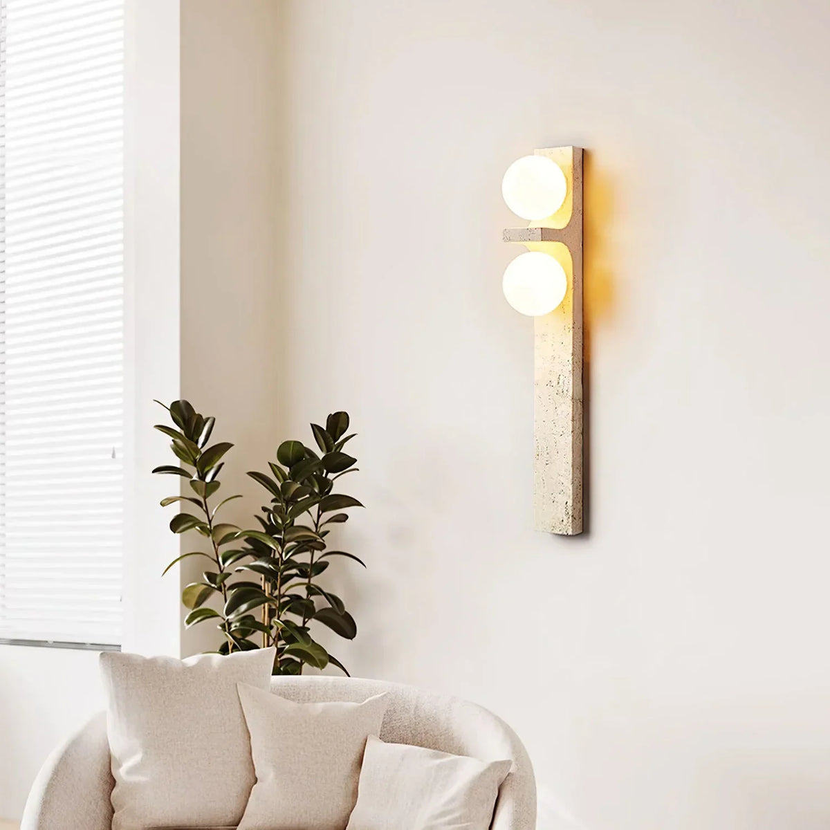 Rectangle Asymmetrical Travertine Wall Sconce – Travertine detail 17