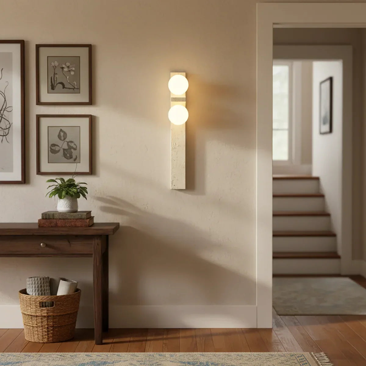 Rectangle Asymmetrical Travertine Wall Sconce – Travertine detail 6