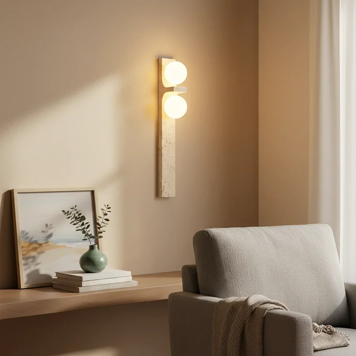 Rectangle Asymmetrical Travertine Wall Sconce – Travertine detail 9