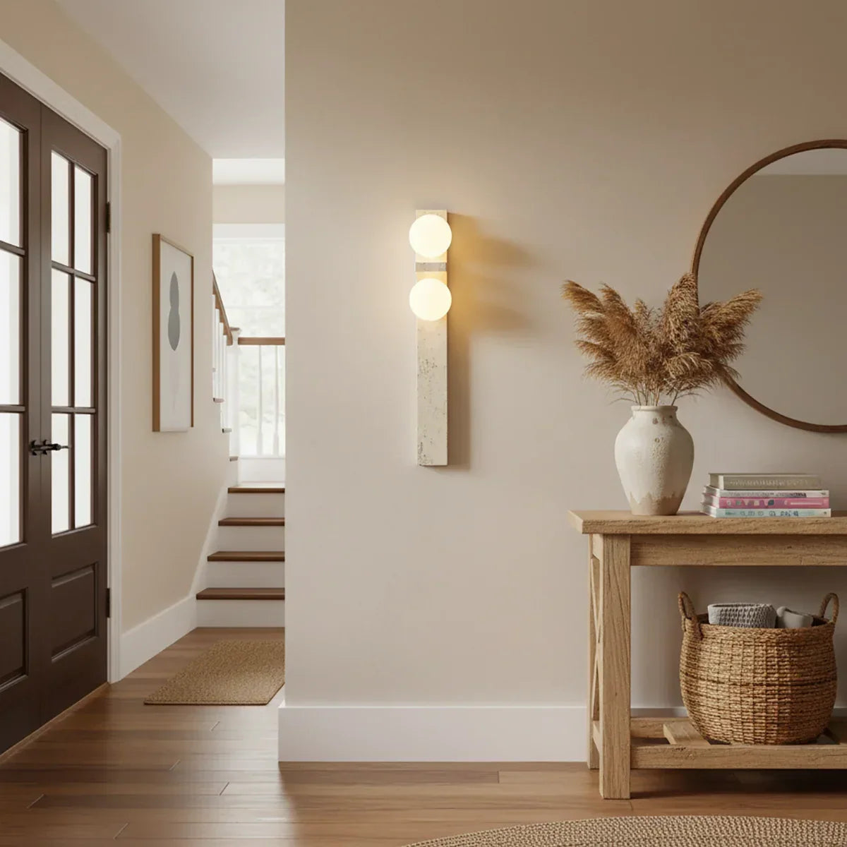 Rectangle Asymmetrical Travertine Wall Sconce – Travertine detail 4