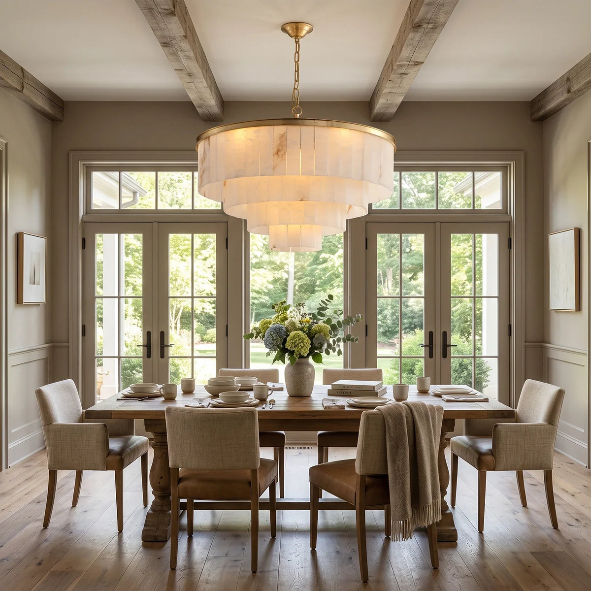 Rectangular Alabaster Tiered Round Chandelier – Alabaster detail 5