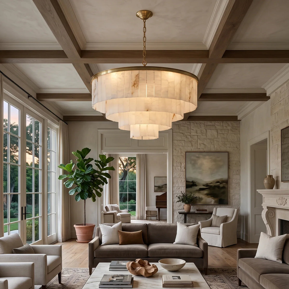 Rectangular Alabaster Tiered Round Chandelier – Alabaster detail 2