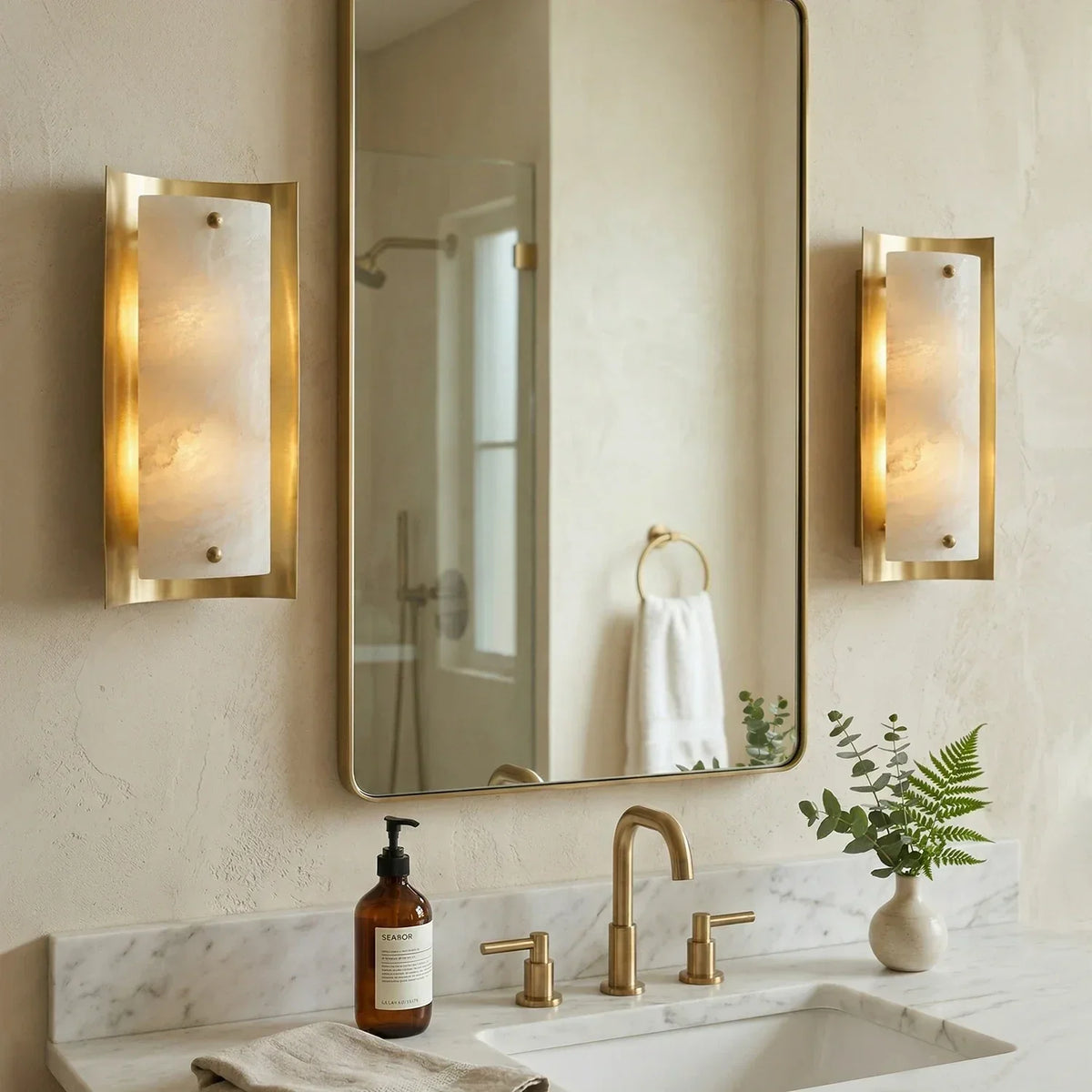 Rectangular Calviero Snowflake Stone Alabaster Wall Lamp – Alabaster detail 6