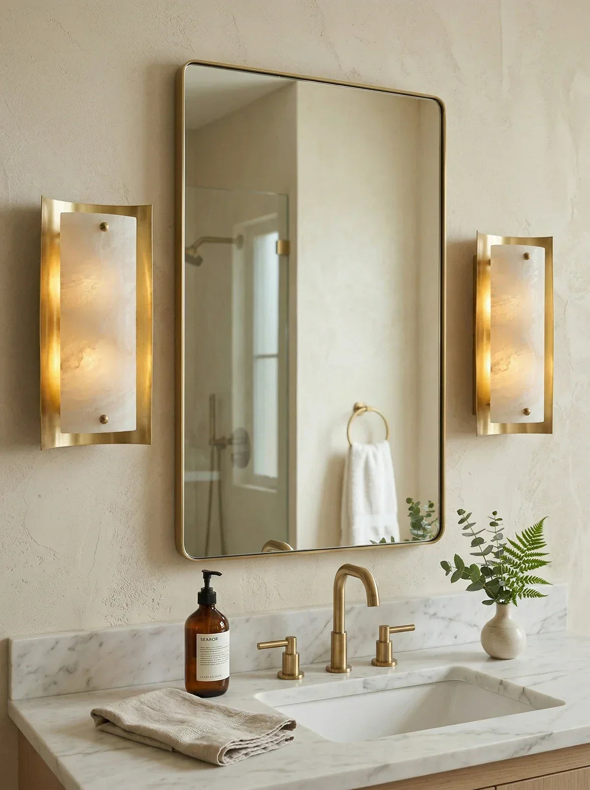 Rectangular Calviero Snowflake Stone Alabaster Wall Lamp – Alabaster detail 10