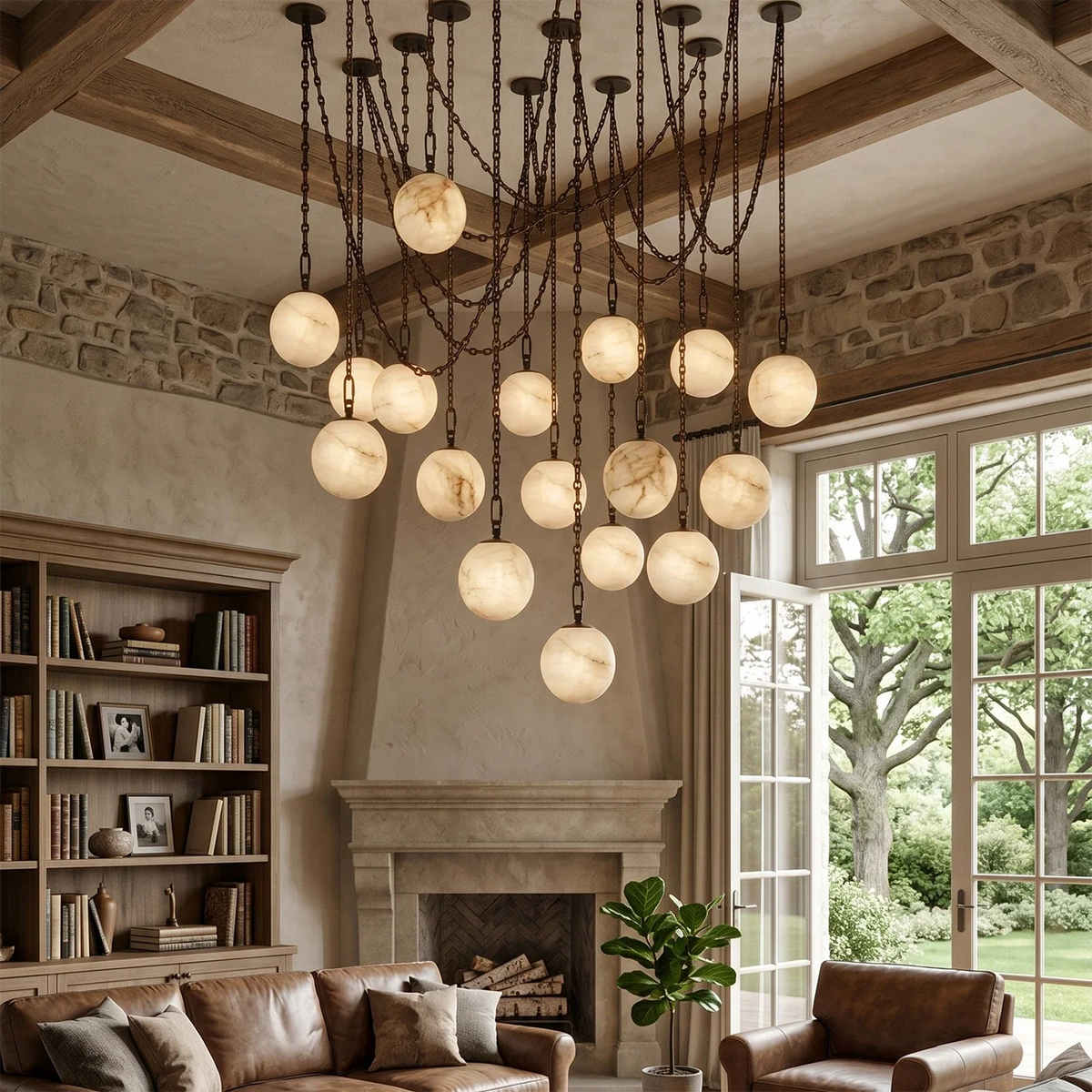 Alabaster Spherical Chain Chandelier – Alabaster detail 5