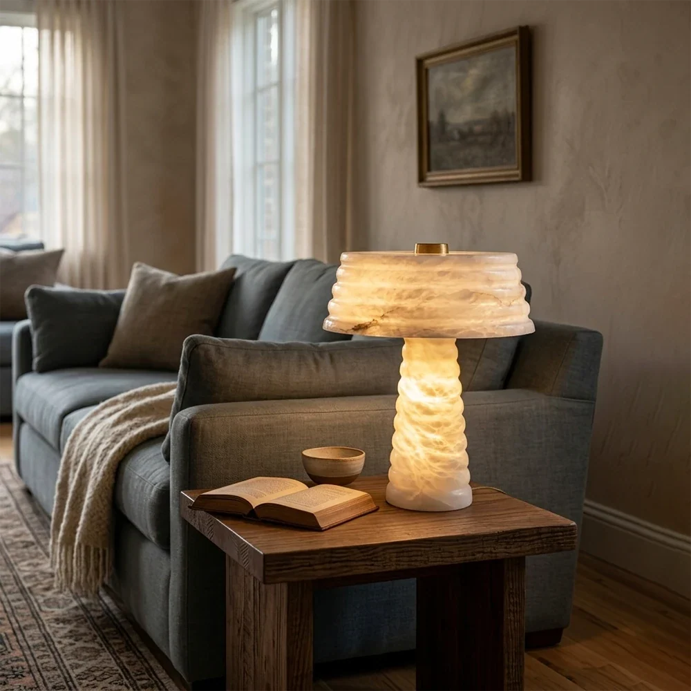 Ribbed Alabaster Table Lamp – Alabaster detail 9