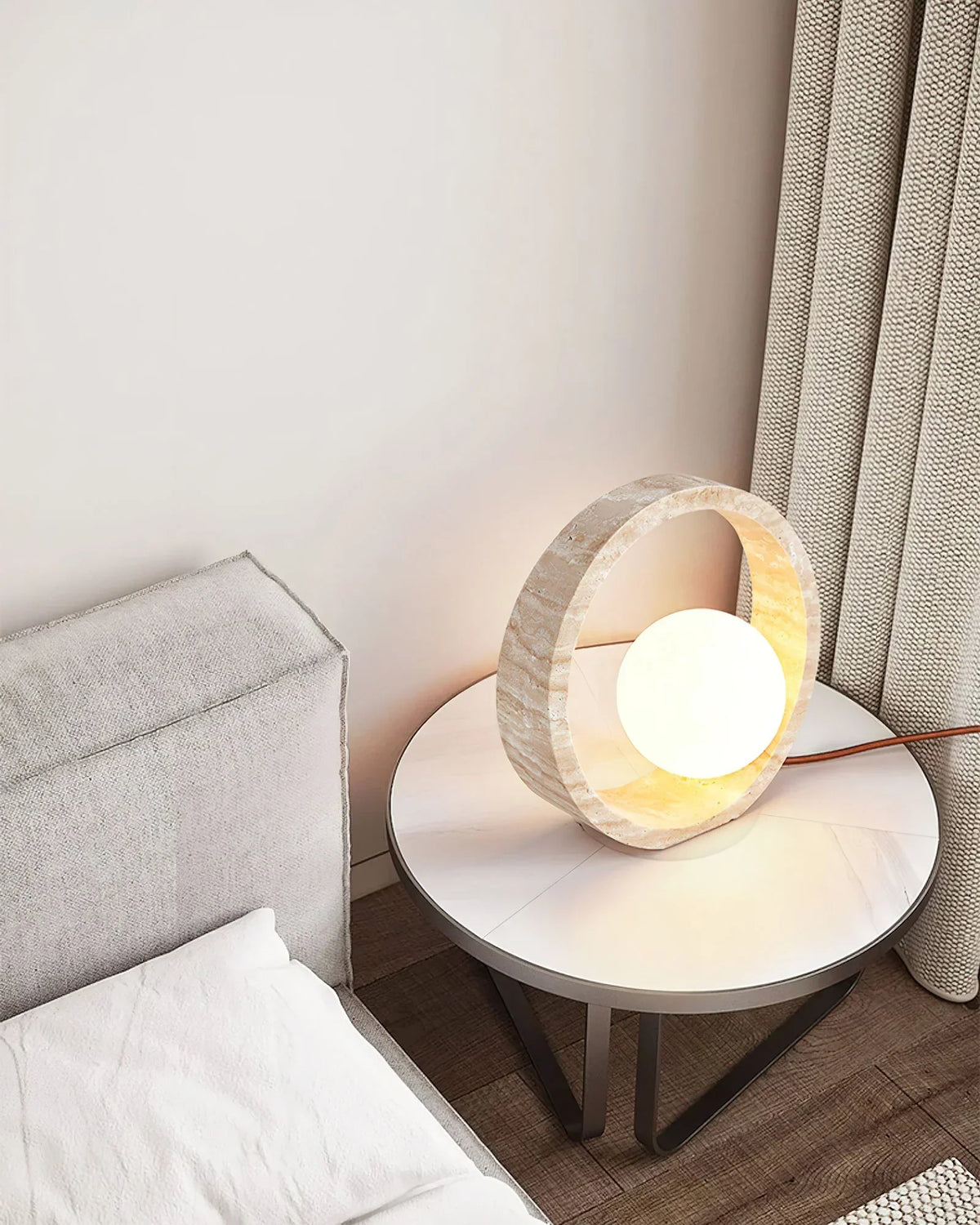Ring Travertine Q Circle Table Lamp – Travertine detail 6