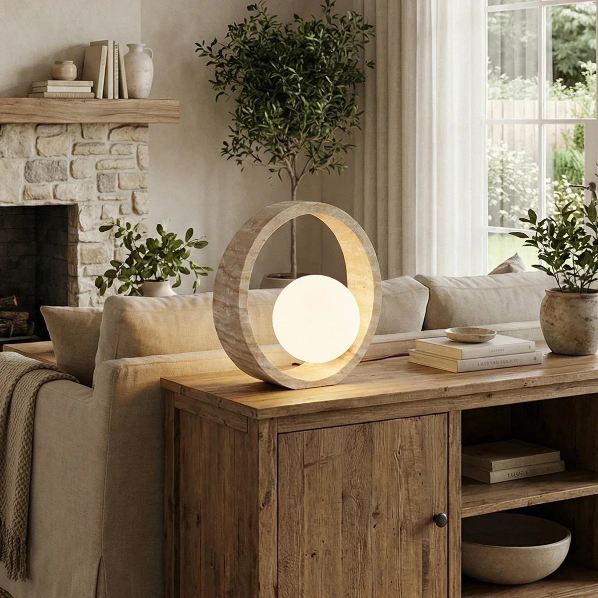 Ring Travertine Q Circle Table Lamp – Travertine detail 2