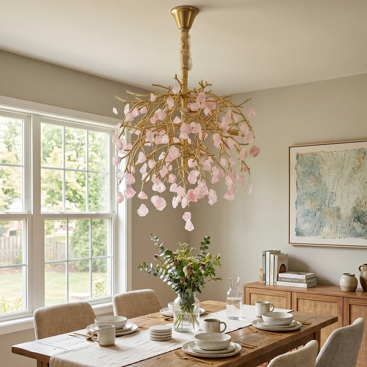 Romantic Pink Crystal Tree Branch Chandelier – Crystal detail 6
