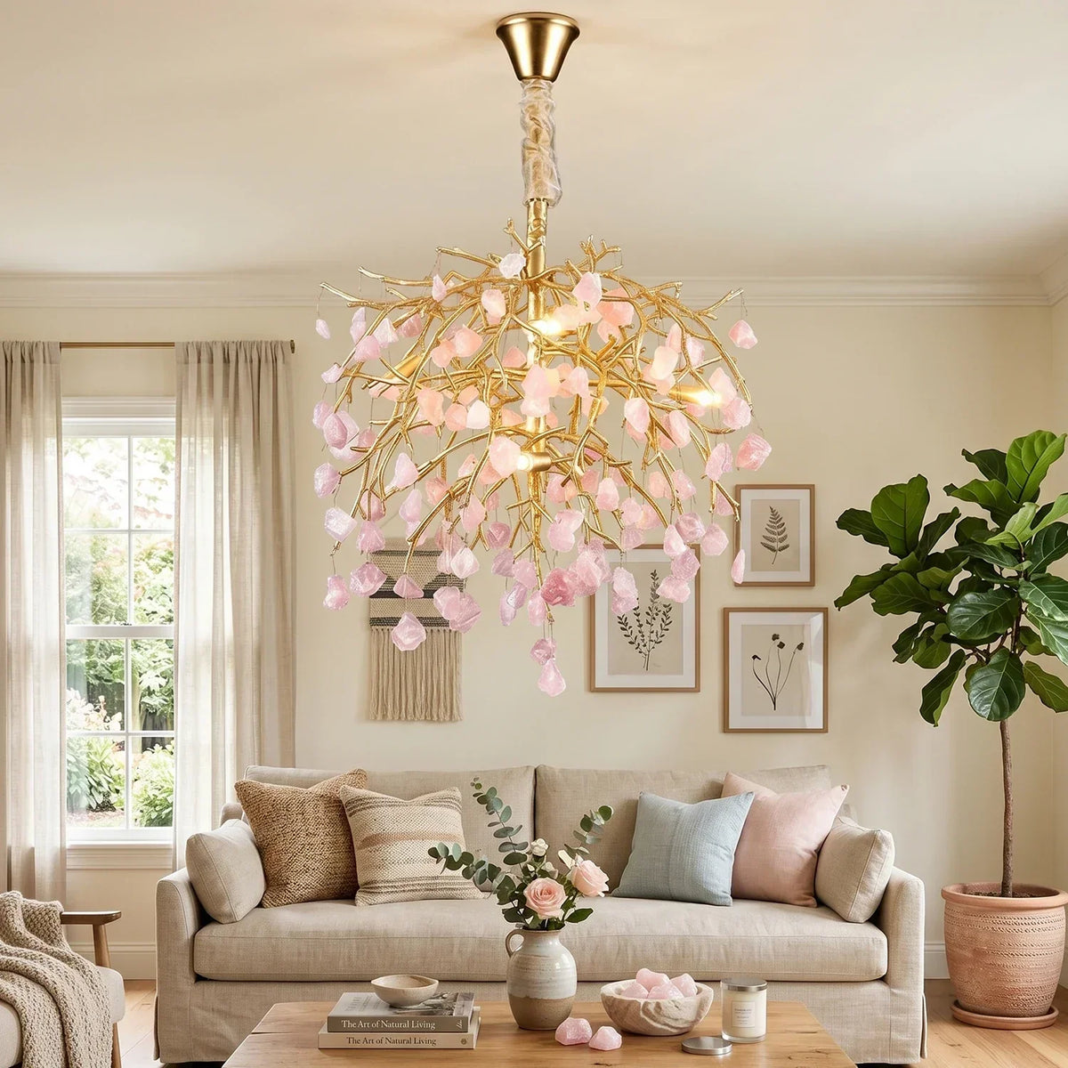 Romantic Pink Crystal Tree Branch Chandelier – Crystal detail 8