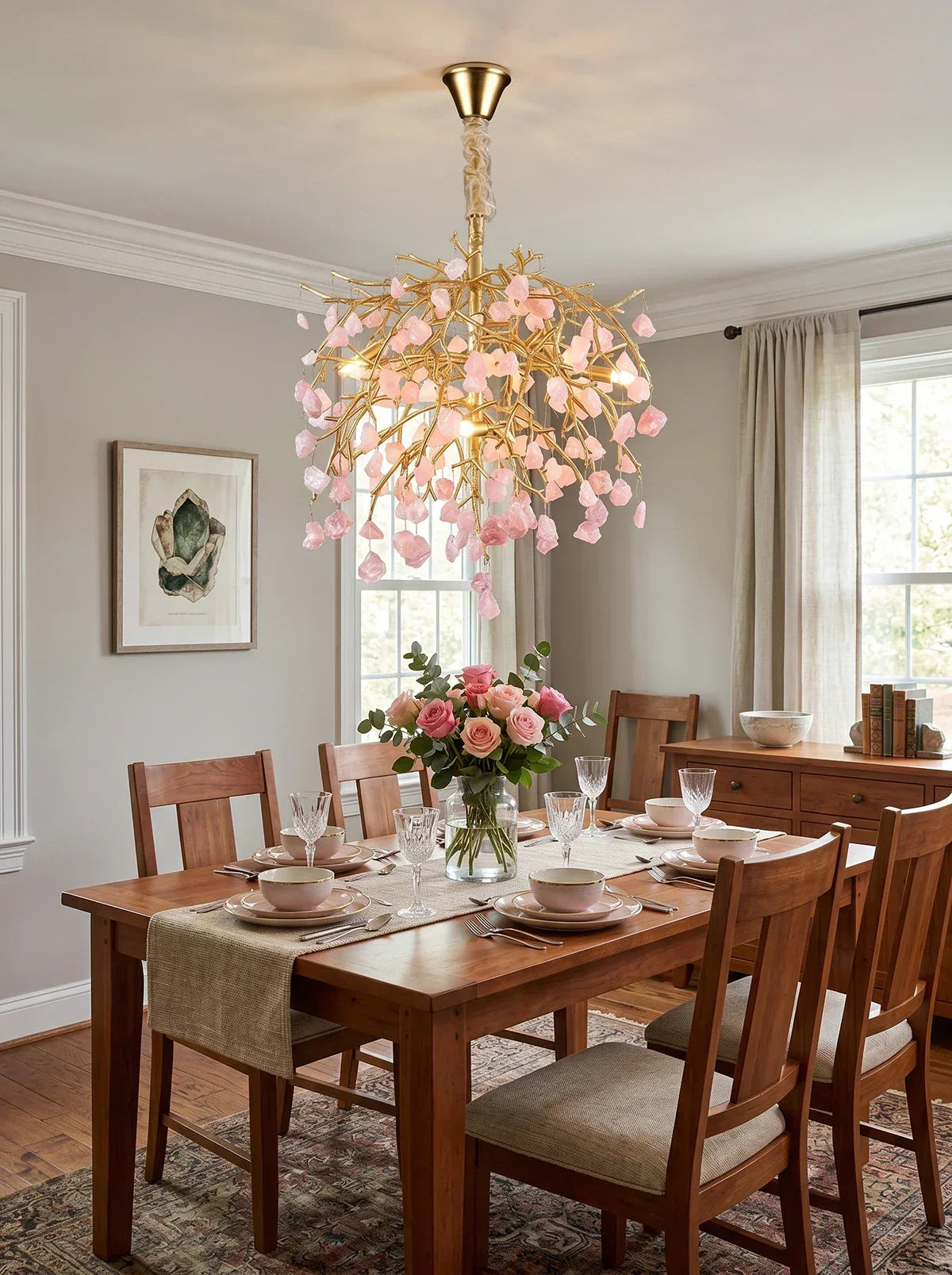 Romantic Pink Crystal Tree Branch Chandelier – Crystal detail 11