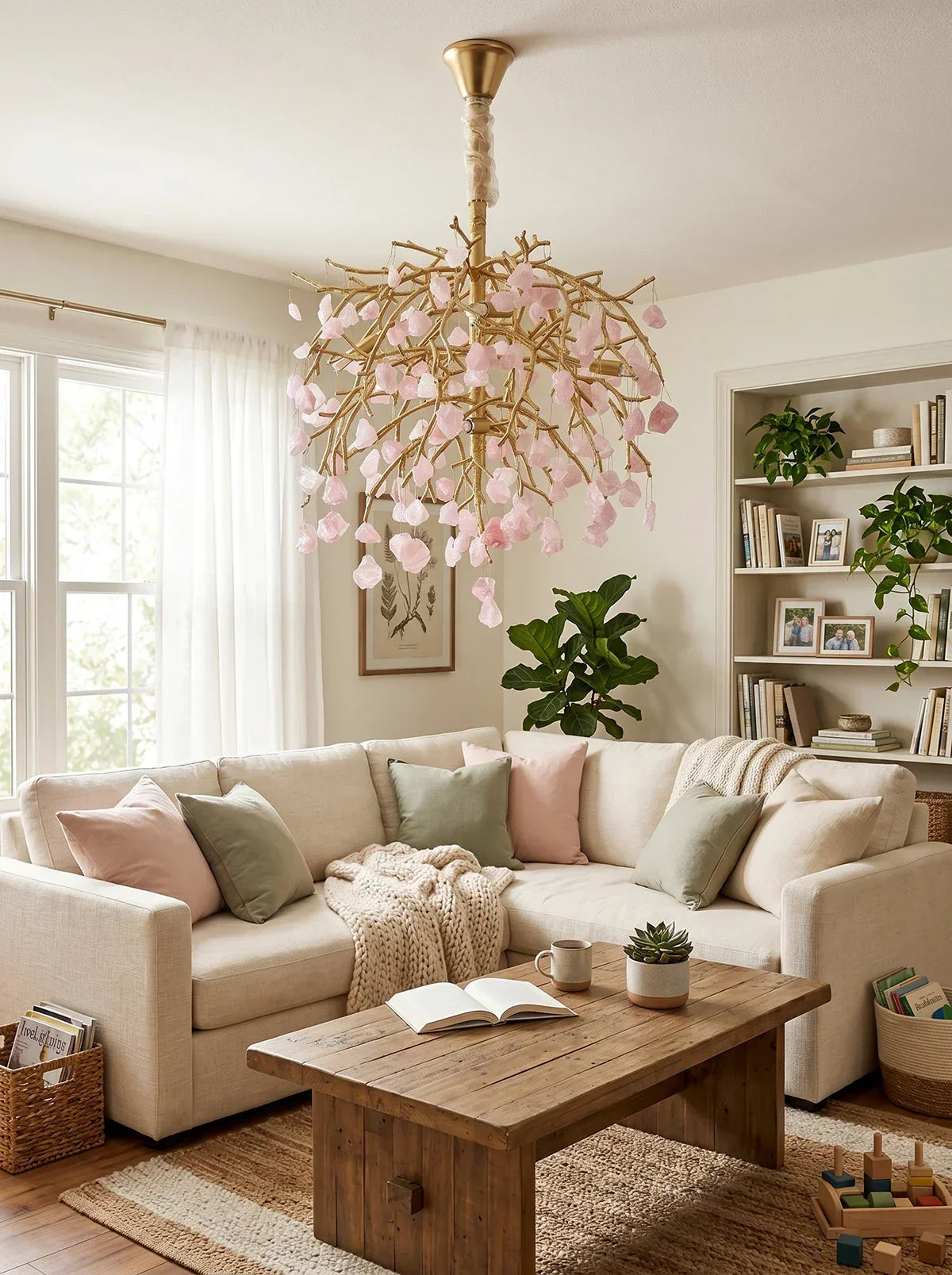 Romantic Pink Crystal Tree Branch Chandelier – Crystal detail 12