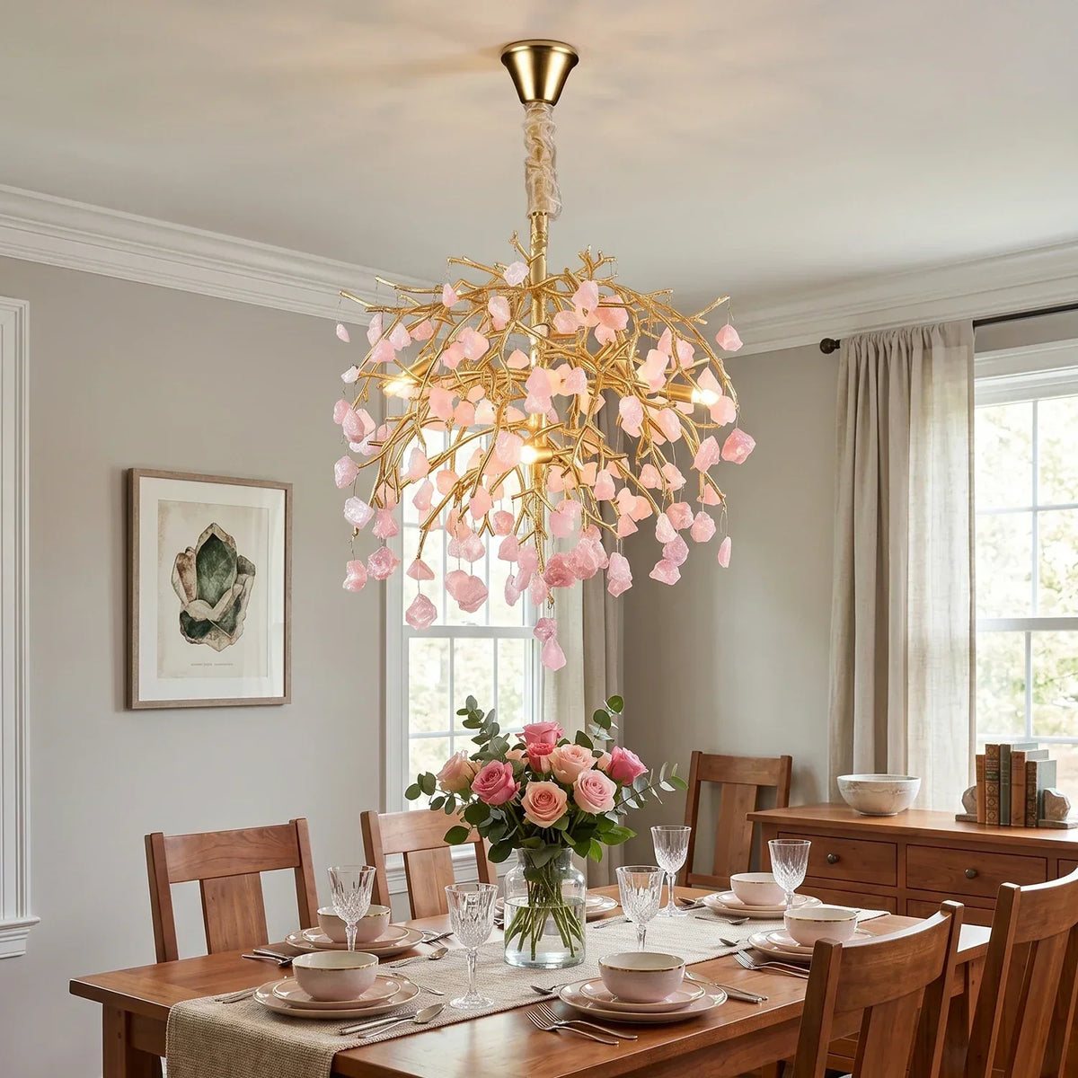 Romantic Pink Crystal Tree Branch Chandelier – Crystal detail 5