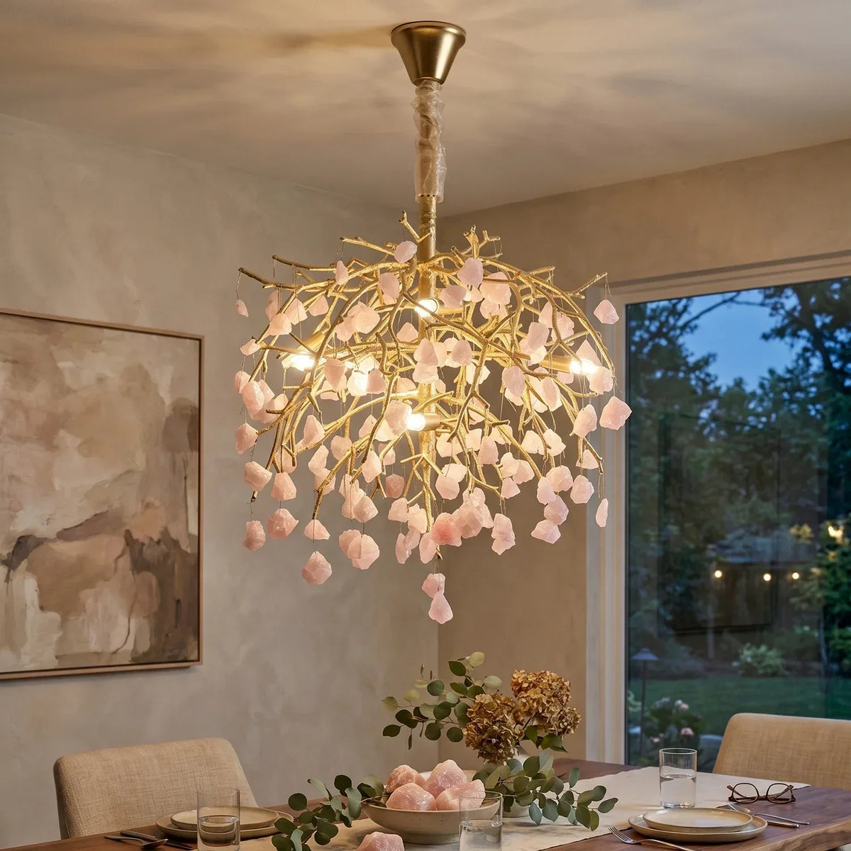 Romantic Pink Crystal Tree Branch Chandelier – Crystal detail 7