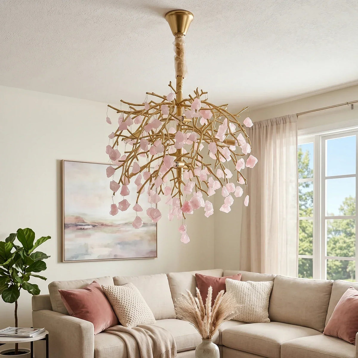 Romantic Pink Crystal Tree Branch Chandelier – Crystal detail 9