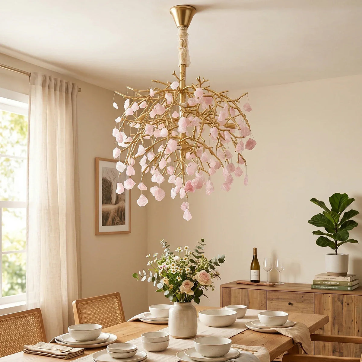 Romantic Pink Crystal Tree Branch Chandelier – Crystal detail 3