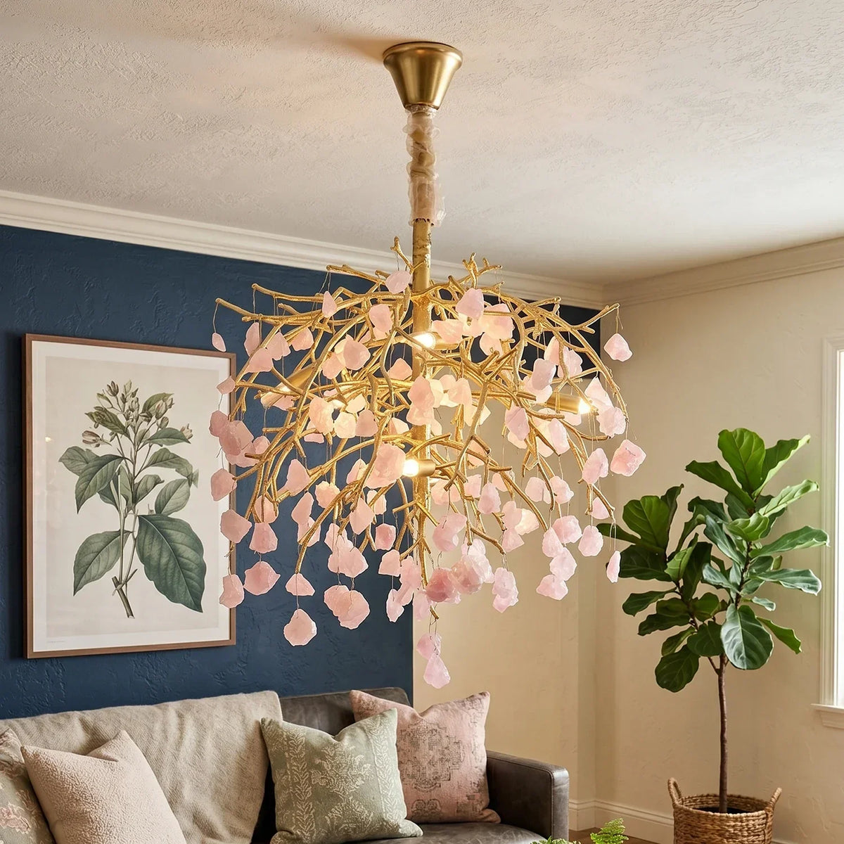 Romantic Pink Crystal Tree Branch Chandelier – Crystal detail 10
