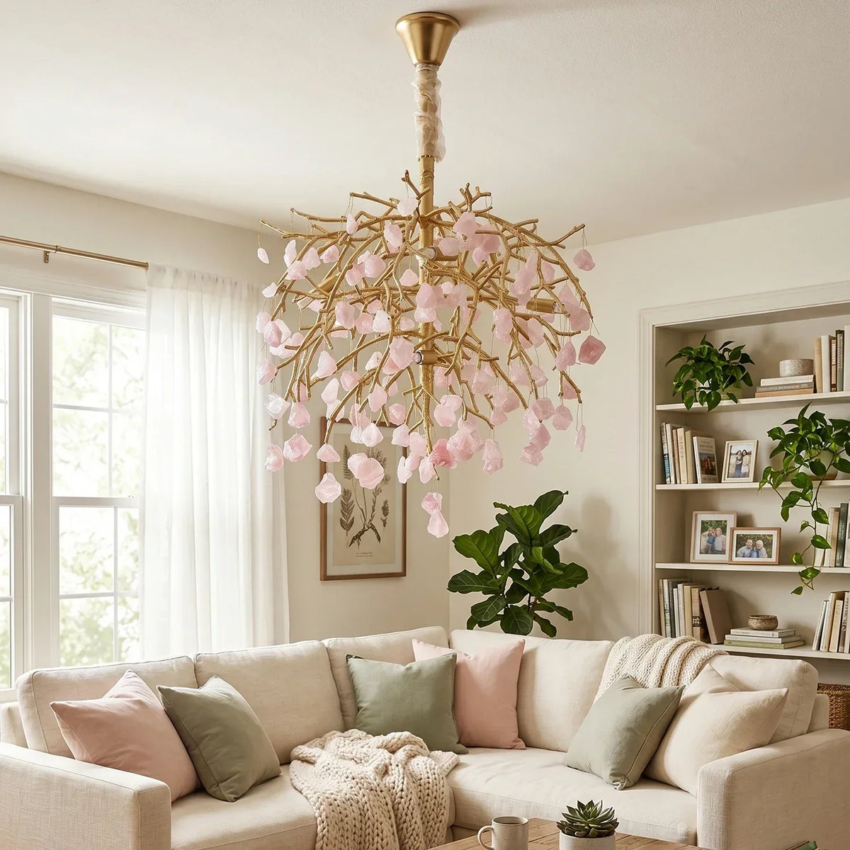 Romantic Pink Crystal Tree Branch Chandelier – Crystal detail 4