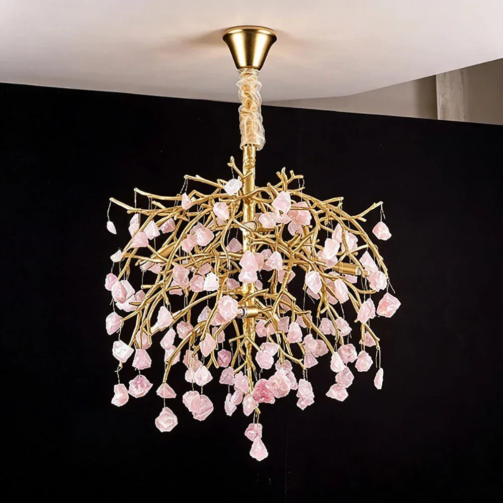 Romantic Pink Crystal Tree Branch Chandelier – Crystal detail 14