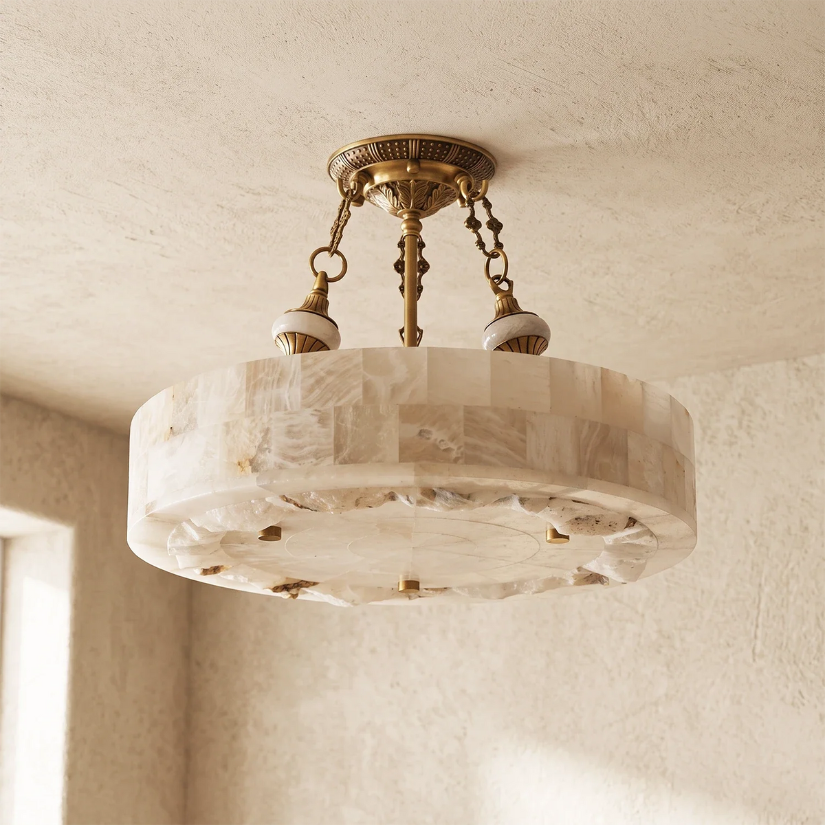 Round Aurevia Alabaster Ceiling Light – Alabaster detail 11