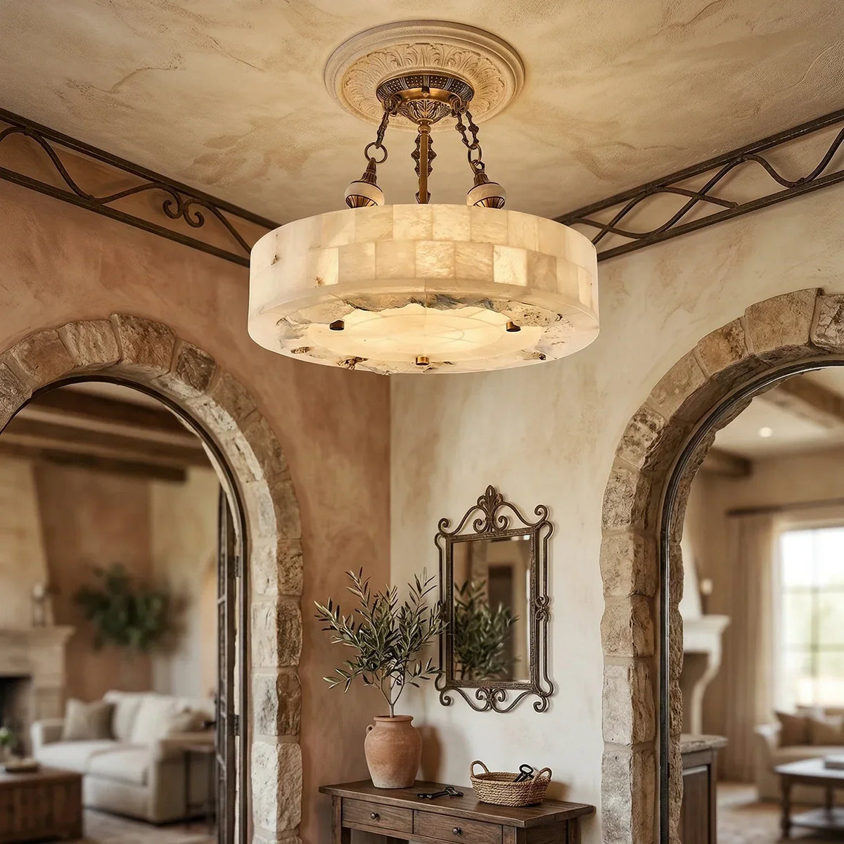 Round Aurevia Alabaster Ceiling Light – Alabaster detail 7