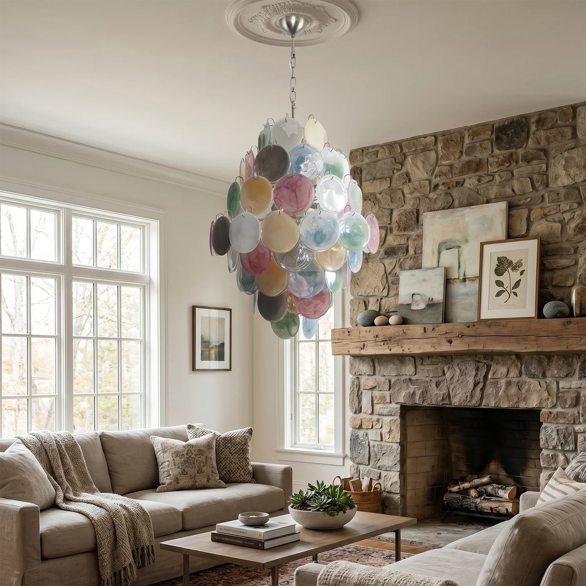 Round Colored Layered Glass Chandelier – Glass detail 2