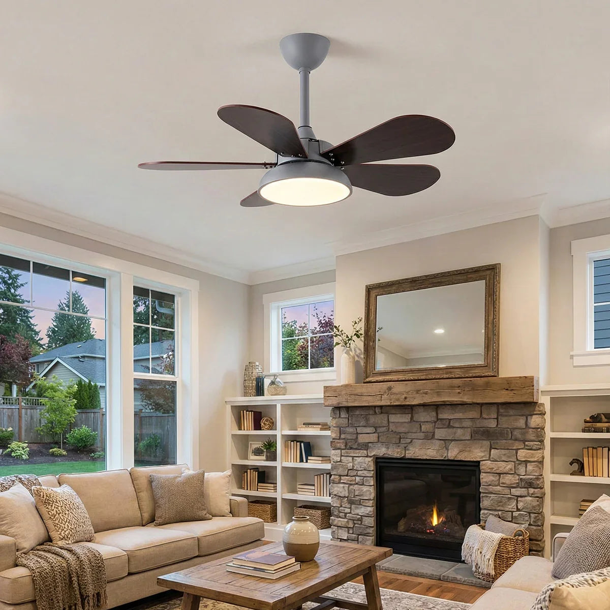 Round Colored Petal Shaped Ceiling Fan Lights Copper – Copper detail 9
